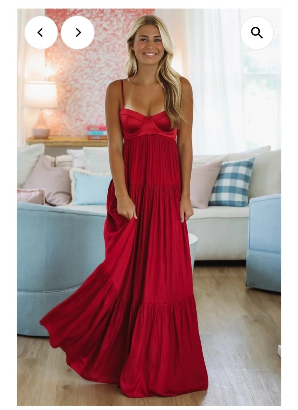 Free People Freya Red Maxi Dress - Elegant Spaghetti Strap Gown Size Large - Picture 6 of 16